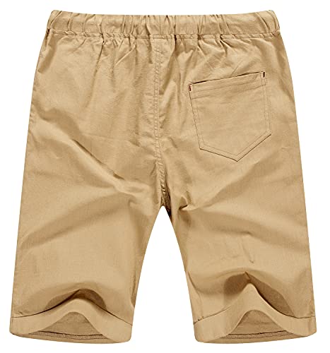 Sailwind Men’s Linen Shorts Casual Drawstring Summer Beach Shorts US Large Khaki