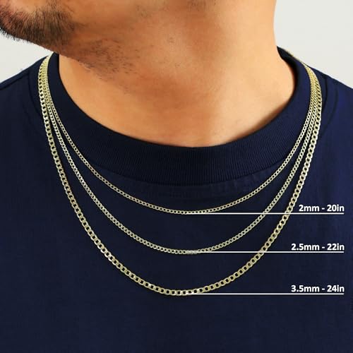 Nuragold 10K Real Yellow Gold Cuban Curb Link Chain Necklace (2mm - 7.5mm) - 20",3.5mm