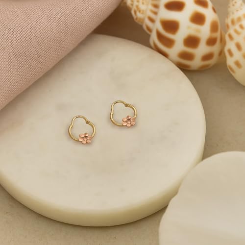 Hoberta Real Yellow10k Gold Hoop Earrings for Women And Mom| Lightweight Hoops Solid Jewelry for Hypoallergenic & sensitive ears Round Original 10 Karat for Christmas Gifts (Real 10K Yellow Gold Flower(12mm)