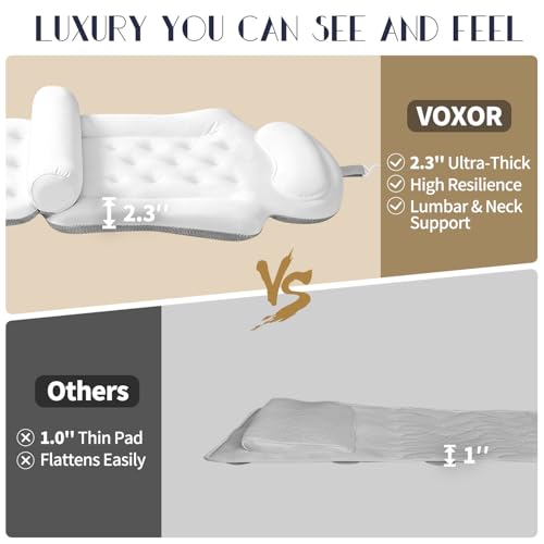 Full Body Bath Pillow for Tub, Thick Bathtub Cushion Mat with Neck, Back & Lumbar Support - Luxury Spa Bathroom Accessories, White
