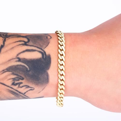 Nuragold 14k Real Yellow Gold Royal Monaco 6mm Miami Cuban Chain Bracelet - 8.5"