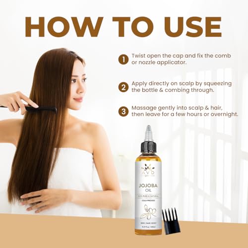 AVD ORGANICS Jojoba Oil for Hair (120ml Large) – Natural Cold-Pressed Unrefined Hexane Free huile de jojoba for Hair, Face, Scalp, Nails & Cuticles | Carrier Oil - 4.05 fl oz