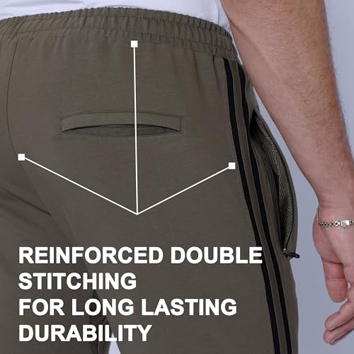 SCR SPORTSWEAR Mens Tall Sweatpants - Luxury Men's Athletic, Training, Yoga, Work Out or Casual Travel Pants with Zipper Pockets - 32Wx33L Sweatpants for Tall Men (Khaki Green) 916Z