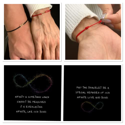 Luck Strings 14k Solid Gold Infinity Cord Bracelet String Charm Adjustable Jewelry Unisex Rope Thread Bracelets for Women Men (Red)