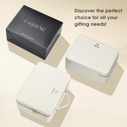 Faquenc Leather Makeup Case with LED Lighted Mirror 11.4 Inch Travel Makeup Bag Adjustable Brightness in 3 Colors Cosmetic Organizer Artist Storage Bag with Dividers Brush Holder Bag Vanity White