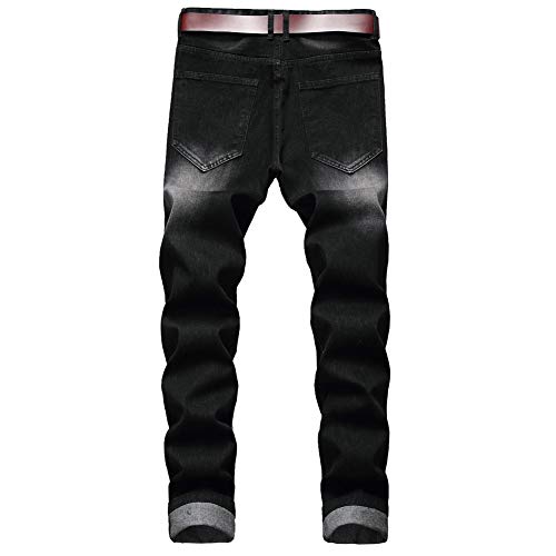 LZLER Men Black Jeans Destroyed Regular fit Mens Designer Jeans Young Fashion Revival Size 34