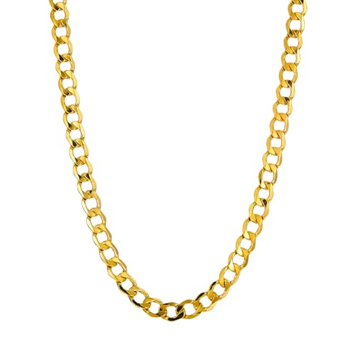 14k REAL Yellow Gold 4.5mm Bevelled Hollow Cuban Curb Chain Bracelet with Lobster Claw Clasp - 7.5"