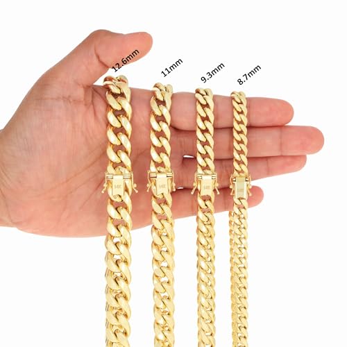 Nuragold 14K Real Yellow Gold Miami Cuban Lightweight Link Chain Necklace 16"-30" (3mm-12.6mm) Italian Jewelry for Men & Women - 7.7mm,20"
