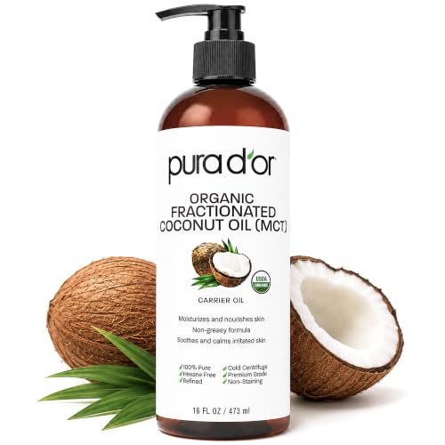 PURA D'OR Fractionated Coconut MCT Oil USDA ORGANIC Skin Hair 16oz