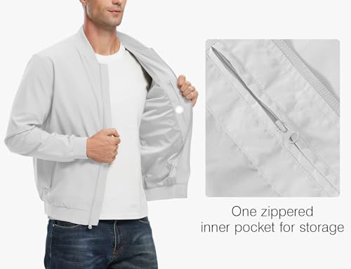 Rdruko Men's Lightweight Bomber Jacket Casual Stylish Fashion Coat Windbreaker(Sliver White, US XXL)