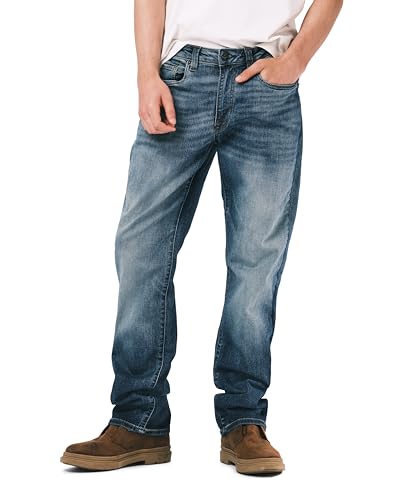 Buffalo David Bitton Men's Relaxed Straight Driven Jeans, Authentic and Sanded Indigo, 36W x 32L