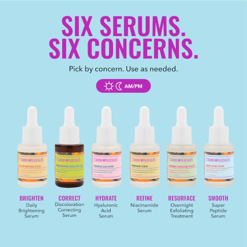 Good Molecules The Super Serums Discovery Set – 6 Mini Serums (0.5 Fl Oz Each) – Hyaluronic Acid, Niacinamide, Discoloration Correcting, Daily Brightening, Super Peptide & Overnight Exfoliating