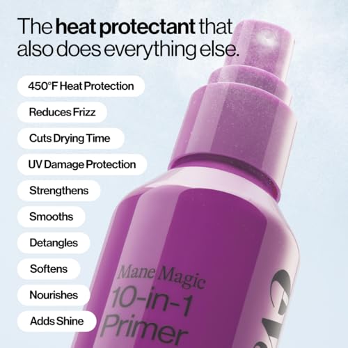 Eva NYC Mane Magic 10-in-1 Heat Protectant - New Fine Mist + No-Leak Spray - Sunflower Seed + Argan Oil Heat Protection Spray - For Medium + Thick Hair - 10-in-1 Hair Primer - Vanilla Scent - 5 fl oz