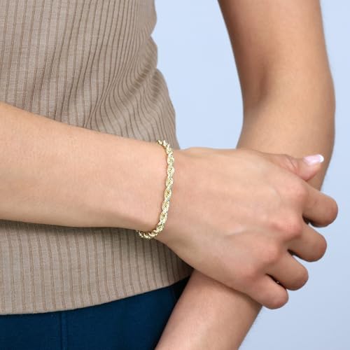 Nuragold 14k Real Yellow Gold Rope Chain 5mm Solid Diamond Cut Men Bracelet - 8"