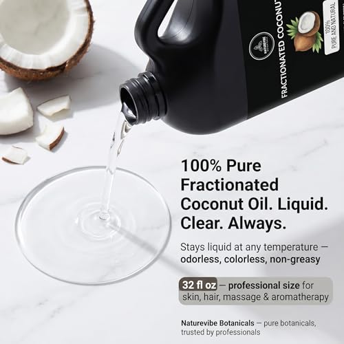 Naturevibe Botanicals Fractionated Coconut Oil 32 Ounces | 100% Pure and Natural | Great for Skin Care and Hair Care