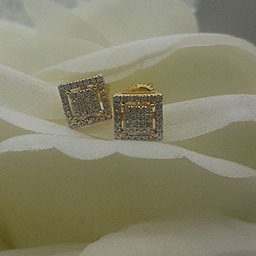 Dazzlingrock Collection 0.32 Ctw Natural Round White Diamond 7.5mm Square Hip Hop Studs in 10K Solid Yellow Gold, Screw Back,Unisex Design Ladies,Mens Real Diamond Earrings