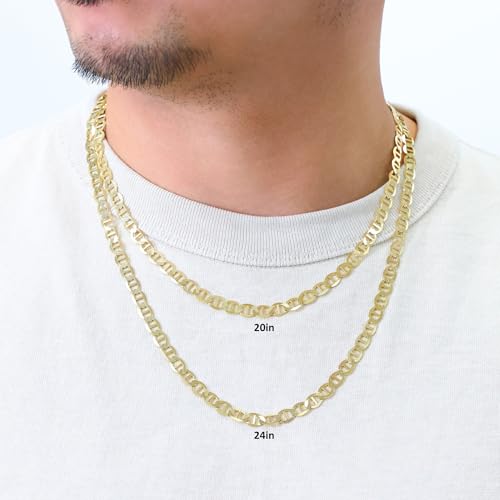 Nuragold 14K Real Yellow Gold 6mm Mariner Chain Solid Anchor Mens Necklace - 20"