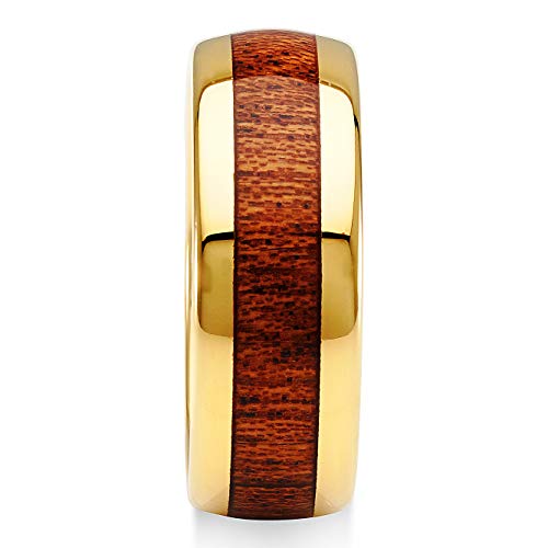 100S JEWELRY Engraved Personalized Tungsten Ring for Men Women Wedding Band Koa Wood Inlaid Gold Plated Size 6-16 (Tungsten, 10)