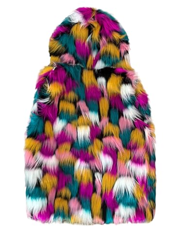 Idopy Men`s Luxury Faux Fur Hoodie Coats Sleeveless Jacket Vest With Hood Blue Red XL
