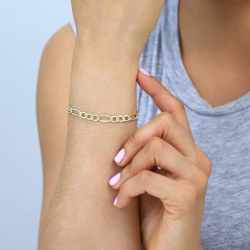 Nuragold 14K Real Yellow Gold Figaro Link Chain Bracelet for Men & Women - 7.5",5.5mm