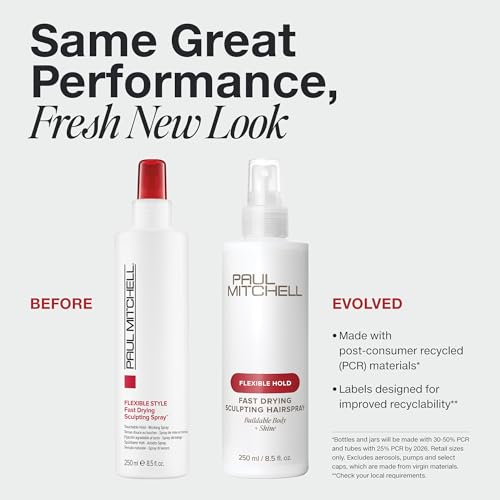 Paul Mitchell Fast Drying Sculpting Hairspray, Flexible Hold, Buildable Body + Shine, For All Hair Types, 8.5 fl oz