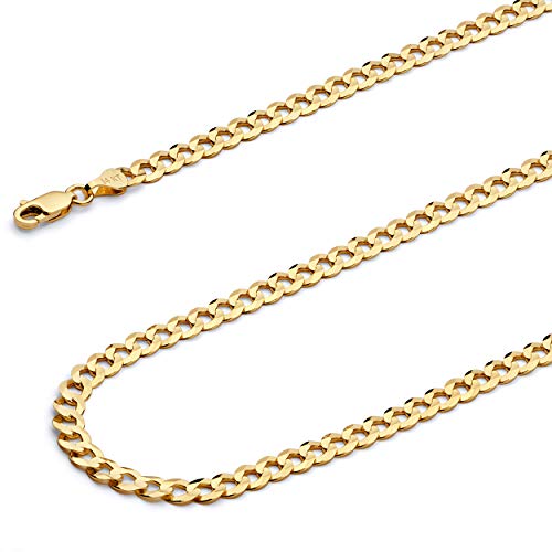 14k REAL Yellow Gold Solid Men's 4.5mm Cuban Concave Curb Chain Necklace with Lobster Claw Clasp - 20"