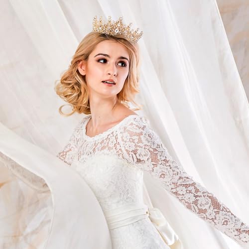 Fesciory Birthday Crown for Women, Gold Plated Crystal Tiara with Sash
