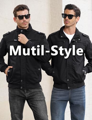 EKLENTSON Jacket Winter For Men Military Jacket Bomber Jacket Lightweight Windproof Windbreaker Black L