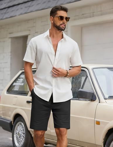 COOFANDY Men's Casual Summer Beach Vacation Shorts Classic Fit Stylish Cotton Dress Shorts with Pockets, Black, Large