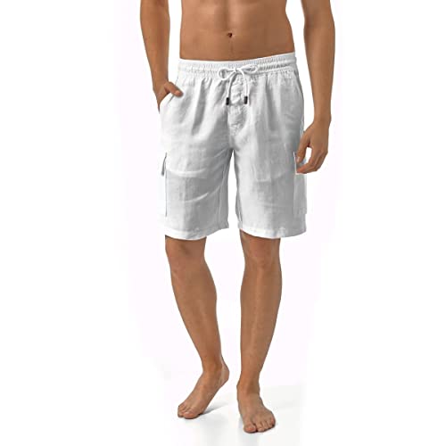 Vilebrequin Men Linen Bermuda Shorts Cargo Pockets, 6XL, White