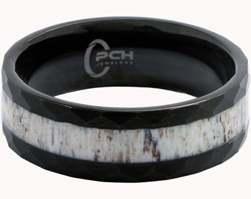 Deer Antler Ring in Black Tungsten Hammered Finish 8mm Comfort Fit Wedding Band (10)