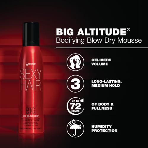 SexyHair Big Altitude Bodifying Blow Dry Mousse, 6.8 Oz | Volume with Hold | Up to 72 Hours Humidity Resistance | Thermal Protection