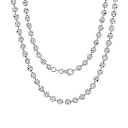Nuragold 10k Real White Gold Ball 4mm Bead Dog Tag Chain Mens Necklace - 24"