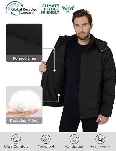 wantdo Men's Windproof Hooded Thicken Winter Coat Puffer Jacket with Hood (Black, Medium)