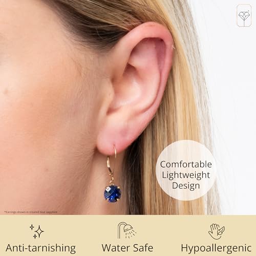 Solid 10K Yellow Gold White Opal Earrings for Women | October Birthstone White Dangle Earrings with Leverbacks | 8mm Round Hypoallergenic Gemstone Drop Dangling Earring by MAX + STONE