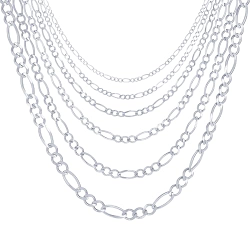 Nuragold 14K Real White Gold Figaro Solid Italian Link Chain Necklace - 24",2.25mm