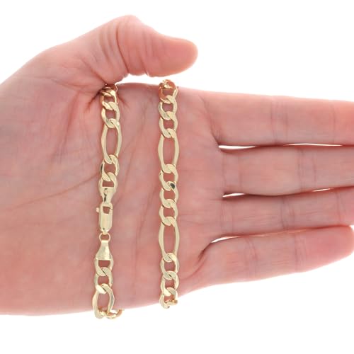 Nuragold 14k Real Yellow Gold Figaro Link 7.5mm Wide Chain Mens Necklace - 24"
