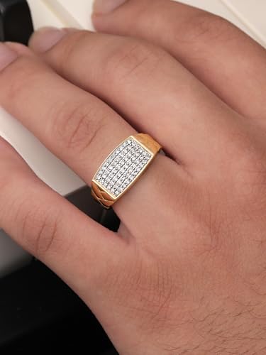 Gem Stone King 10K Gold Lab Grown Diamond Pave Ring for Men (Size 7)