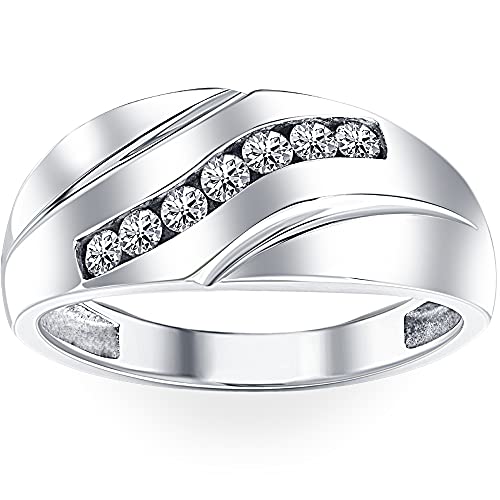 P3 POMPEII3 Pompeii Mens 1/3ct Diamond Wedding Ring 10k White Gold Anniversary Band - Size 9