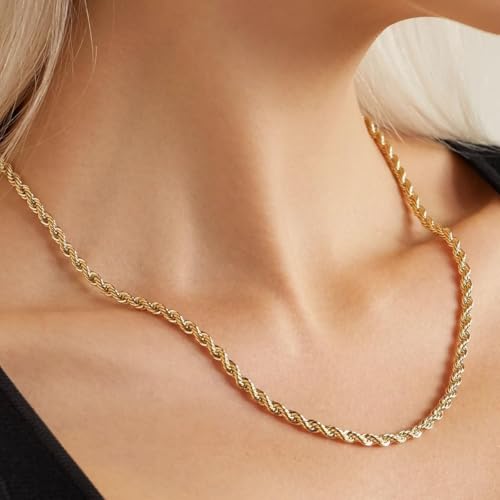 SHOP WGS 2MM 14K Solid Yellow Gold Rope Chain Necklace for Men & Women