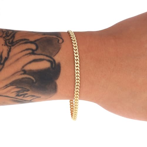 Nuragold 18k Real Yellow Gold Miami Cuban Link 4mm Solid Chain Bracelet - 7.5"