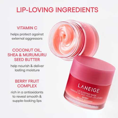 LANEIGE Lip Sleeping Mask: Hydrating & Nourishing Korean Overnight Lip Treatment Mask with Shea Butter, Vitamin C & Murumuru, Antioxidants For Flaky, Dry Lips | Korean Skin Care, Gummy Bear
