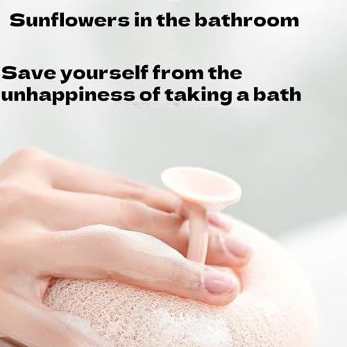 Super Soft Sunflower Suction Cup Bath Ball,2-in-1 Sunflower Bath Ball，Bath Loofah with Suction Cup,Exfoliating Bath Sponge for Men and Women (Pink + Light Teal)