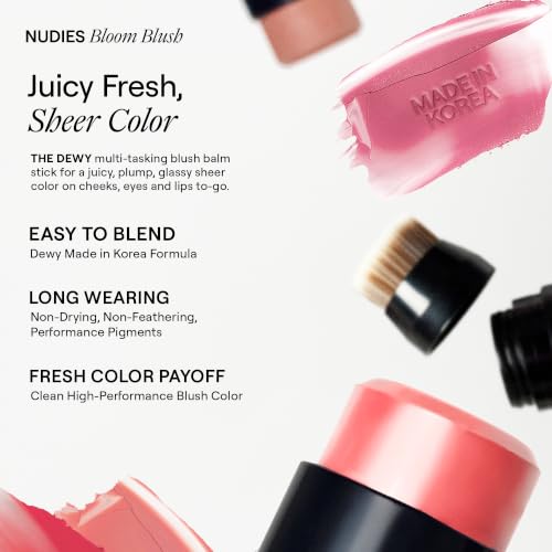 Nudestix Nudies Bloom All Over Dewy Color – 3-in-1 Cream Blush Stick for Cheeks, Eyes & Lips with Built-In Brush | Sheer, Glossy Finish | Vegan, Long-Wear, Multi-Use Makeup (Bohemian Rose)