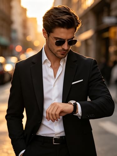 Men's Classical Business Suit, 2 Piece Set Regular Fit Casual Blazer Jacket Pants, Formal Dress Suit for Elegant Gentleman Men, Single Breasted Notch Lapel Tuxedo for Wedding Prom - Black