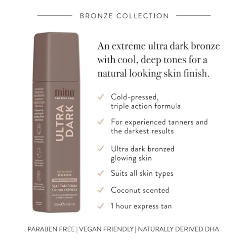 MineTan Ultra Dark Self Tanning Foam | Bronze Collection - Best Fake Tanner Mousse for a Deep Instant Bronzing Glow, 1 Hour Express, Face & Body, Ultra Hydrating Formula, Coconut Scented, 6.7 Fl Oz