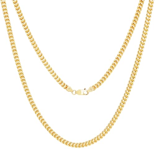 Nuragold 14K Real Yellow Gold 3mm Franco Square Box Wheat Chain Necklace - 24"
