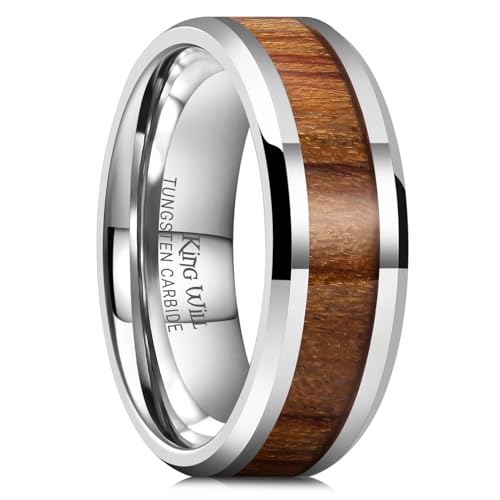 Mens 8mm Tungsten Wedding Band Natural Wood Inlaid Engagement Rings Size 9