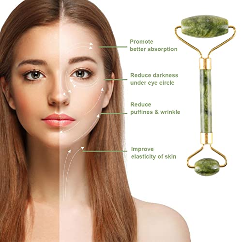 Jade Roller & Gua Sha Set 5 in 1 Facial Massager Tools - Jade Gua Sha Facial Massager Set with Roller for Face Sculpting & Skin Care