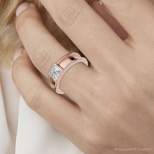P3 POMPEII3 Pompeii Men's Bezel Set Diamond Solitaire Wedding Ring 14k Gold Lab Grown - Size 6 (E/F,VS1-VS2)